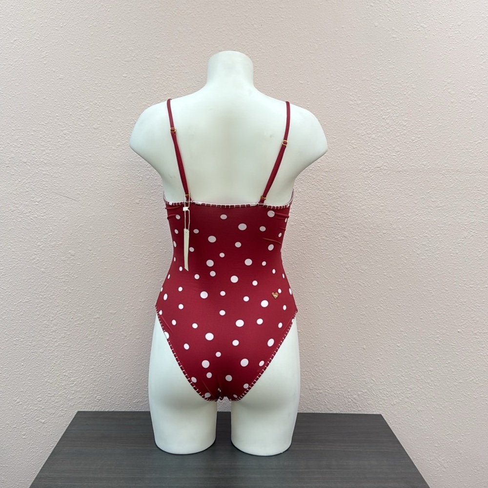 REVERSIBLE- Elegant Polka Dot One-Piece Swimsuit in Red - Picture 4 of 7